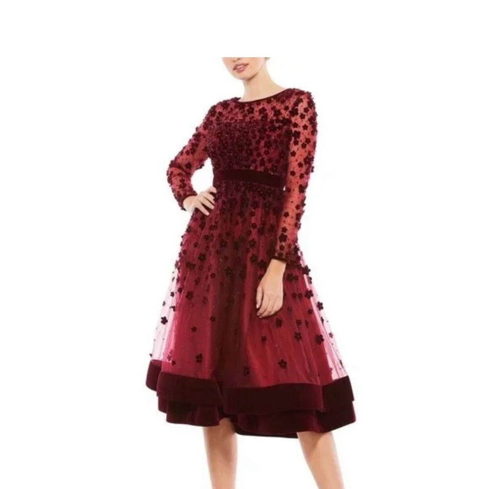 Mac Duggal Burgundy Long Sleeve Dress